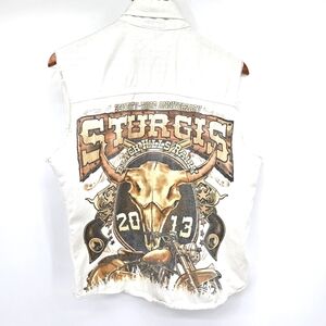 Sturgis 2013 Motorcycle Grunge Cut Off Sleeveless Burton Down Shirt Womens Large